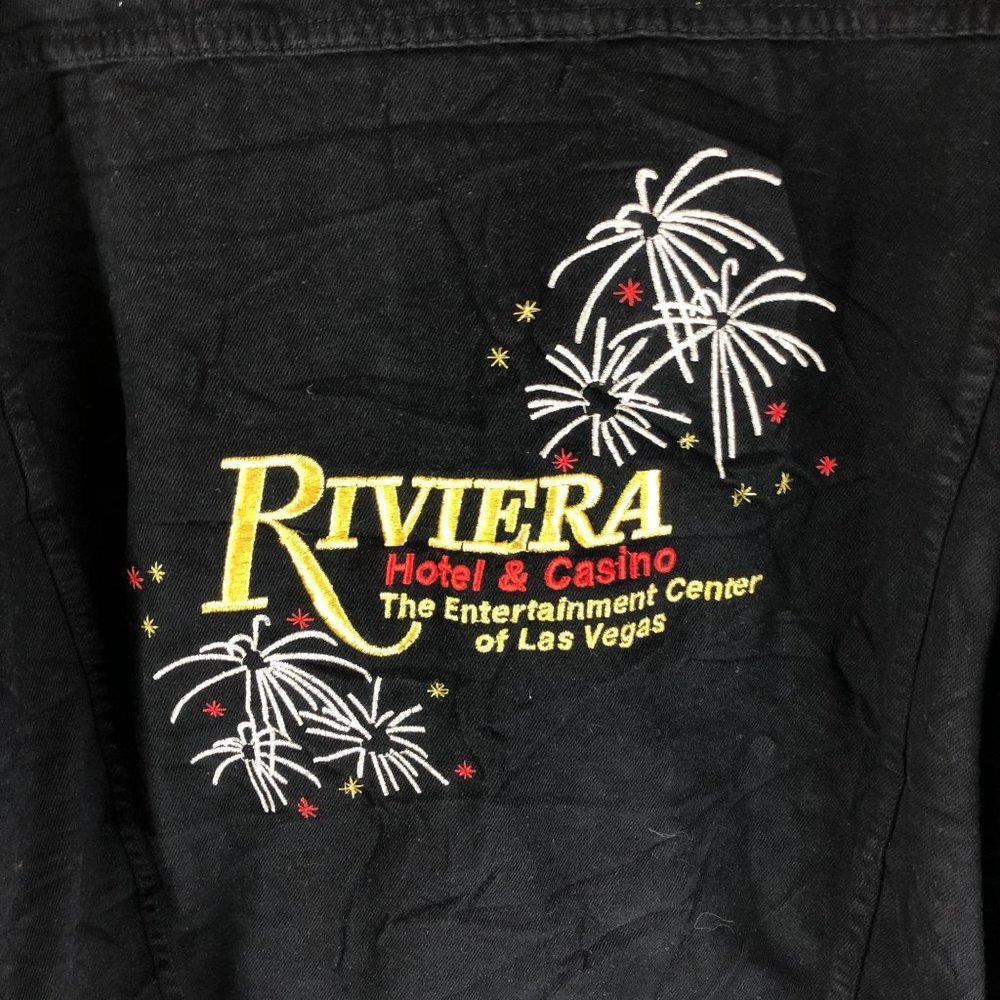 Riviera Hotel & Casino Mens Denim Jacket Vintage Retro Trucker Cotton Black XL - Picture 4 of 5
